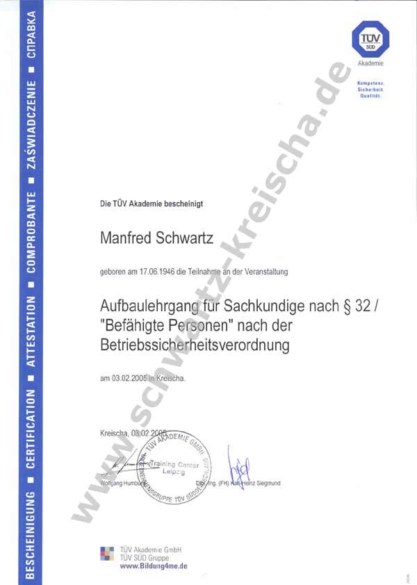 Zertifikate von Medizin und Elektrotechnik Manfred Schwartz